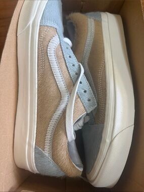 Vans Old Skool Sneakers in Tan Haircalf and Light Gray Suede